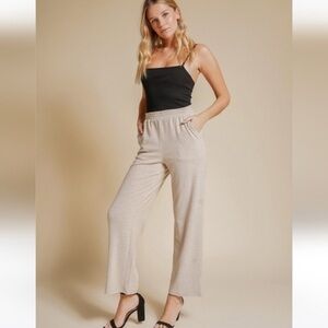 Hem & Thread Soft wide leg pants Large Heather beige